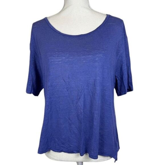 ACNE Wonder Linen 5512 T-Shirt Violet Blue Purple FOR REPAIR Scoop Neck Small - Picture 1 of 11